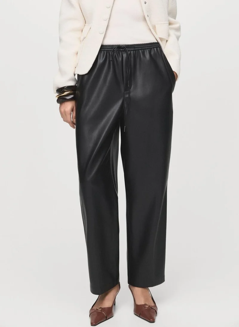 MANGO Leather-effect elastic waist trousers