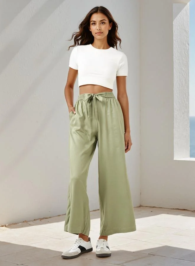 سبلاش فيڤ بنطلون بالازو بقصة مريحة وحزام ربط وجيوب