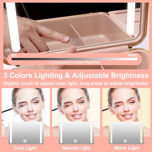 Mocado Travel Makeup Case with Lighted Mirror, Makeup Box with 8 Makeup Brushes and 10x Magnifying Mirror,Cosmetic Case Adjustable Brightness Makeup Train Case with Makeup Brushes Divider(Black) - Image 3