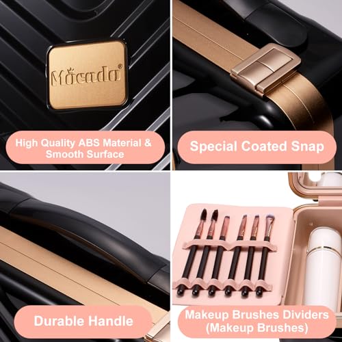 Mocado Travel Makeup Case with Lighted Mirror, Makeup Box with 8 Makeup Brushes and 10x Magnifying Mirror,Cosmetic Case Adjustable Brightness Makeup Train Case with Makeup Brushes Divider(Black) - Image 5