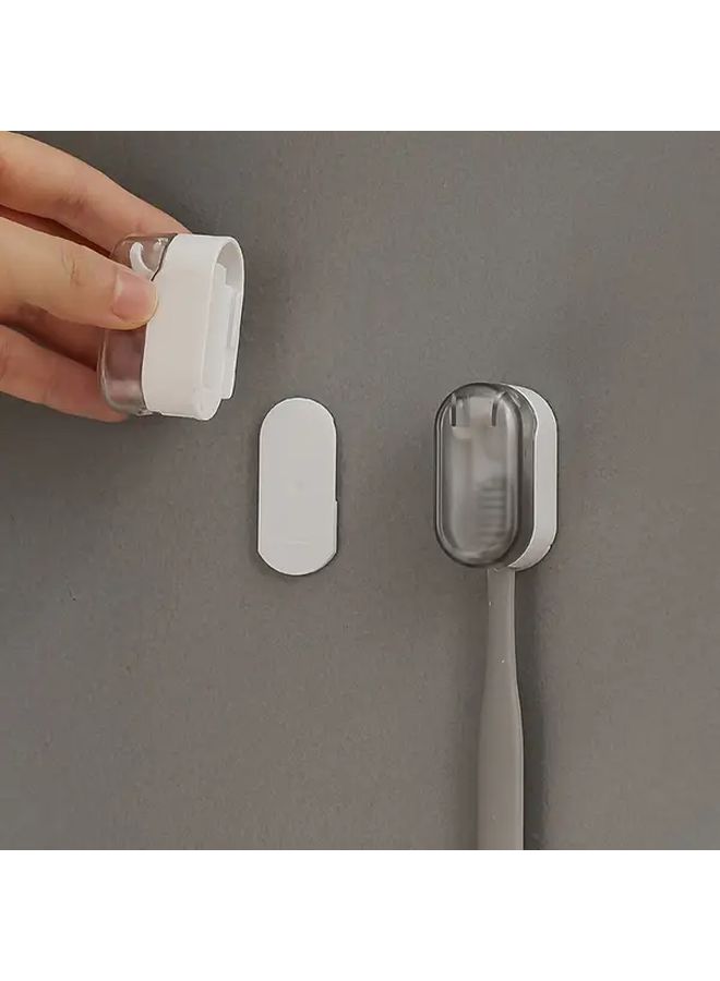 Wall Mounted Toothbrush Holder Set Of 4 Grey And White No Drill Bathroom Organizer - Image 5