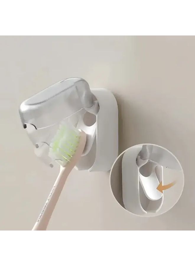 Wall Mounted Toothbrush Holder Set Of 4 Grey And White No Drill Bathroom Organizer - Image 4