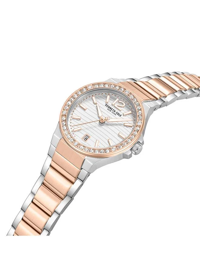 كينيث كول نيو يورك ساعة جلينفيل فضية بقرص فضي وسوار من الستانلس ستيل باللون الذهبي الوردي للنساء -  ملم