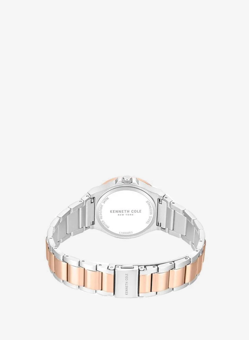 Kenneth Cole New York Silver Glenville Silver Dial Silver Rose Gold Stainless Steel Bracelet Analog Watch for Women - 32mm for Women | Best Price UAE