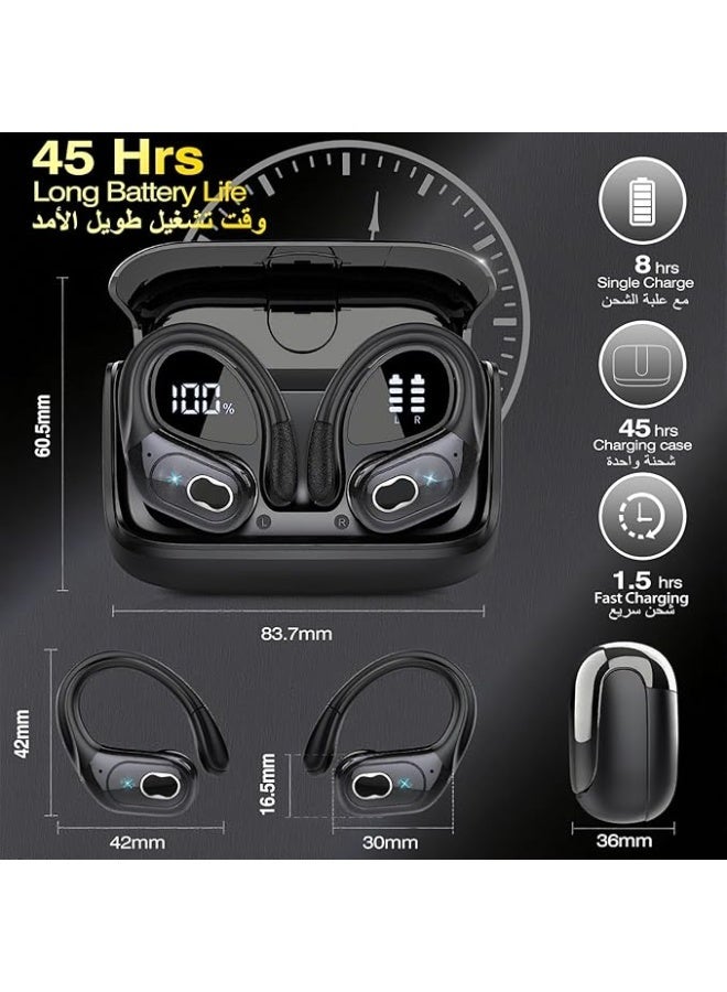 جارلو سماعات اذن بلوتوث لاسلكية حقيقية للرياضة، ميكروفون بخاصية الغاء الضوضاء مع خطافات للاذن، مقاومة للماء، شاشة LED 45 ساعة، للتمرين، سماعات اذن رياضية باس عميق للجري من جارلو - Image 4