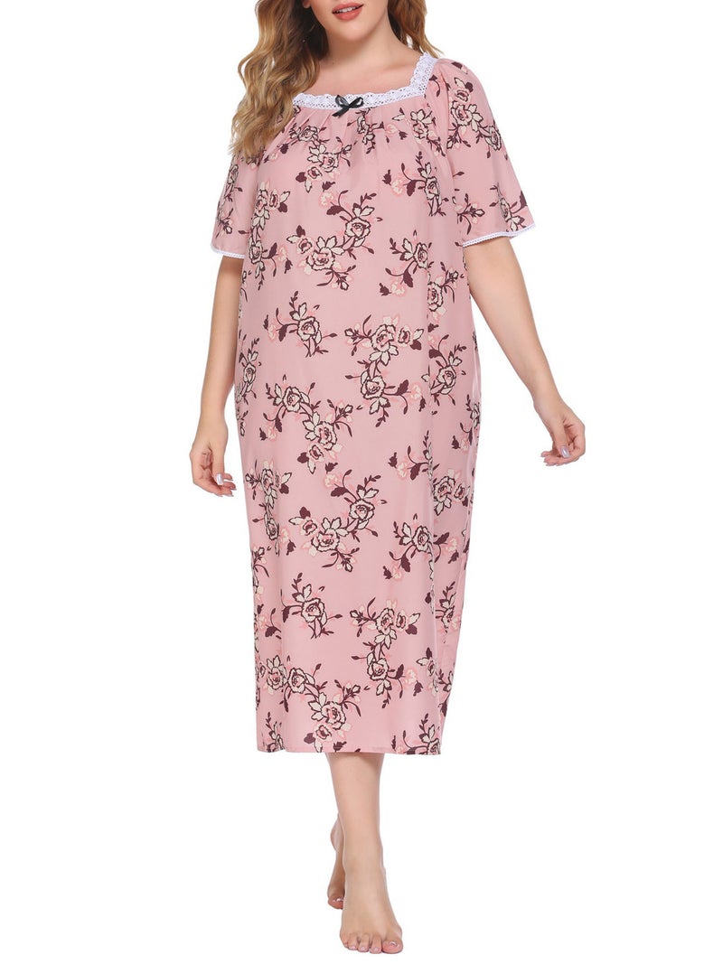 Women Lounger Dress Vintage Plus Size Loose Nightgowns Lounging Pyjamas - Image 1