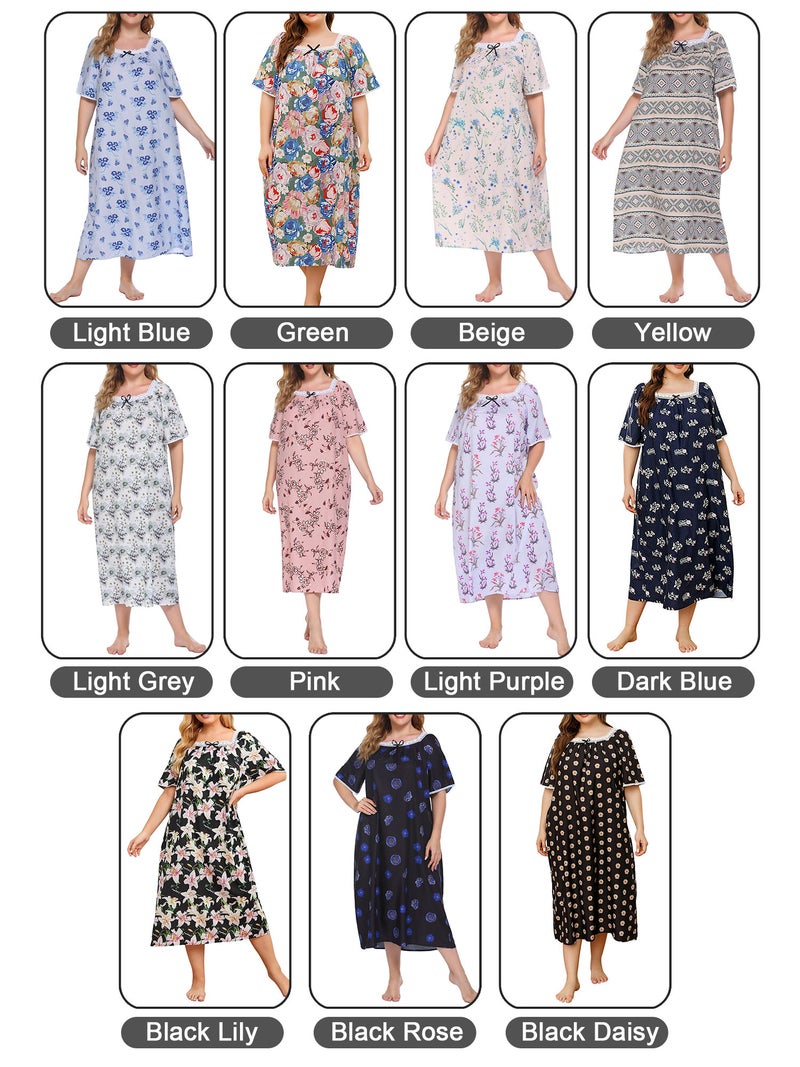 Women Lounger Dress Vintage Plus Size Loose Nightgowns Lounging Pyjamas - Image 5