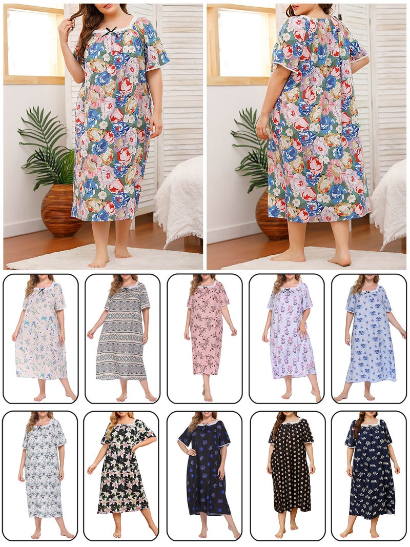 Women Lounger Dress Vintage Plus Size Loose Nightgowns Lounging Pyjamas - Image 4