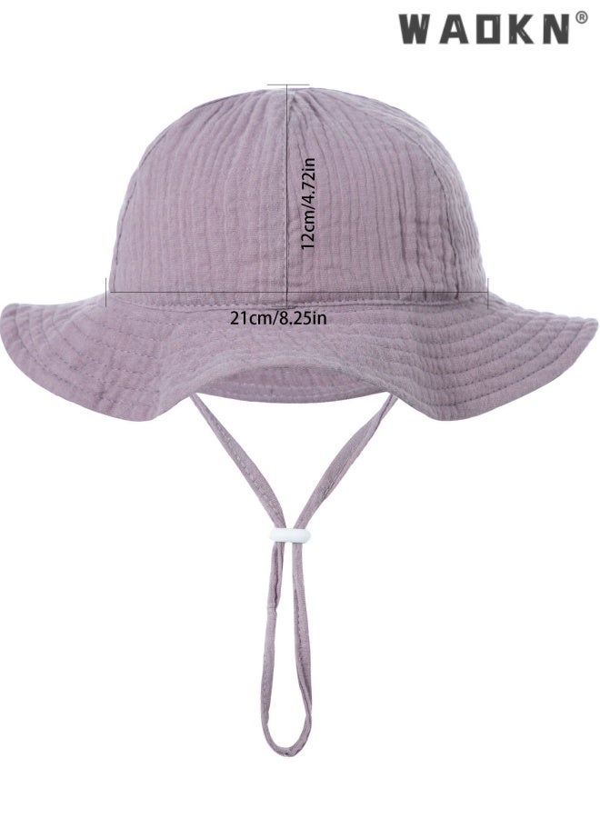 WAOKN Baby Sun Hat Toddler Girl Wide Brim Beach Cap Outdoor Summer Breathable Kids Hat,Baby pure cotton basin cap,Soft and comfortable,Suitable for babies aged 3-12 months, portable and easy to carry, purple. - Image 5
