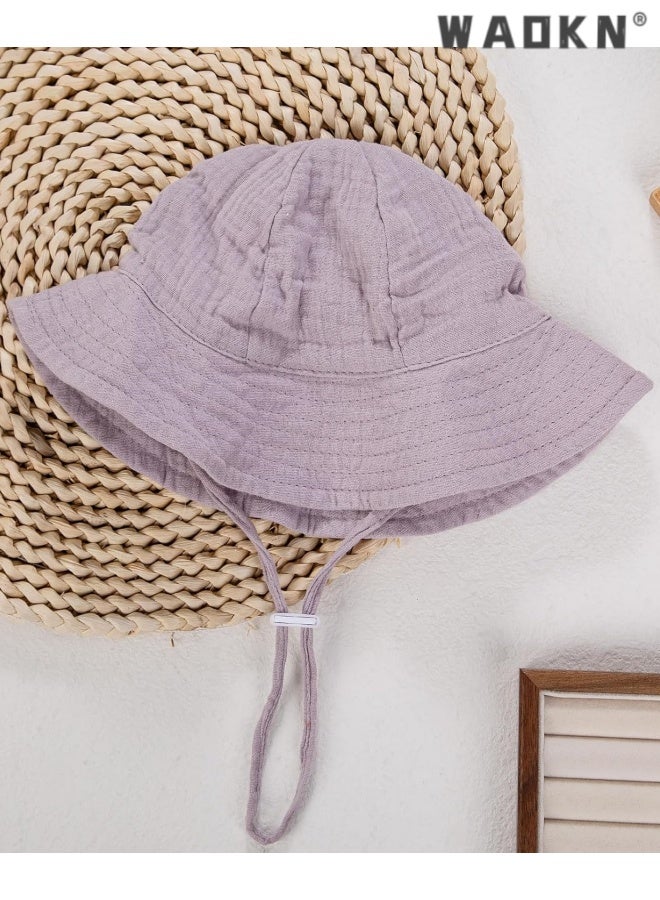 WAOKN Baby Sun Hat Toddler Girl Wide Brim Beach Cap Outdoor Summer Breathable Kids Hat,Baby pure cotton basin cap,Soft and comfortable,Suitable for babies aged 3-12 months, portable and easy to carry, purple. - Image 2