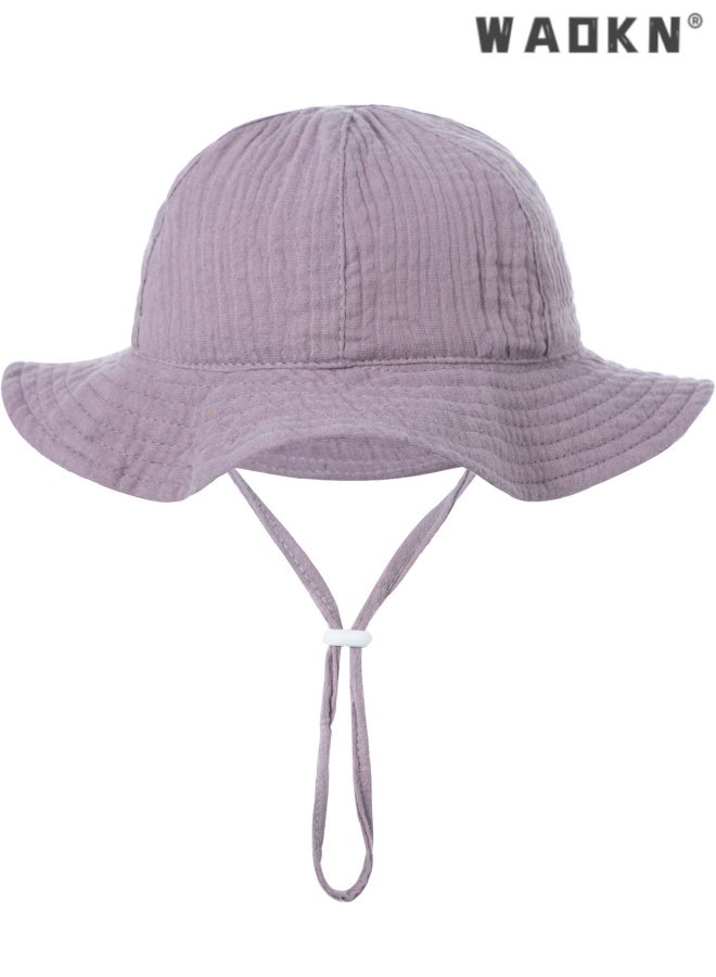 WAOKN Baby Sun Hat Toddler Girl Wide Brim Beach Cap Outdoor Summer Breathable Kids Hat,Baby pure cotton basin cap,Soft and comfortable,Suitable for babies aged 3-12 months, portable and easy to carry, purple. - Image 1