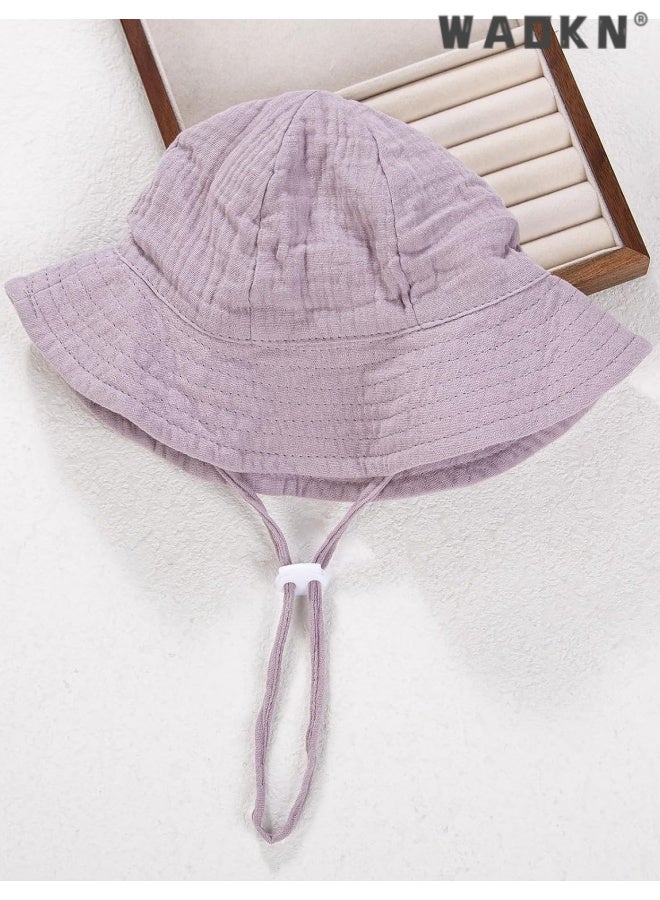 WAOKN Baby Sun Hat Toddler Girl Wide Brim Beach Cap Outdoor Summer Breathable Kids Hat,Baby pure cotton basin cap,Soft and comfortable,Suitable for babies aged 3-12 months, portable and easy to carry, purple. - Image 3