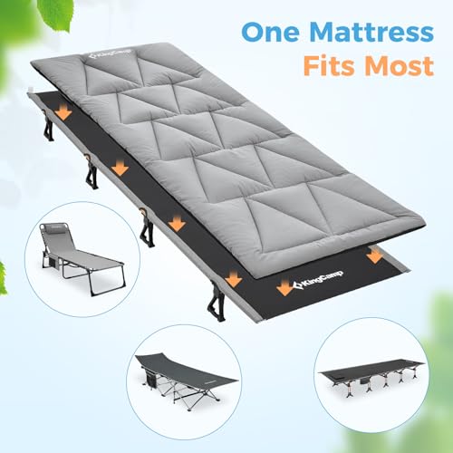KingCamp Cot Pad for Camping, Comfortable Lightweight Mat, Puffy Soft Warm Non-Slip Cot Mattress Topper for Outdoor, Backpacking, 75"* 25", Grey - Image 3