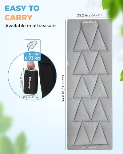 KingCamp Cot Pad for Camping, Comfortable Lightweight Mat, Puffy Soft Warm Non-Slip Cot Mattress Topper for Outdoor, Backpacking, 75"* 25", Grey - Image 5