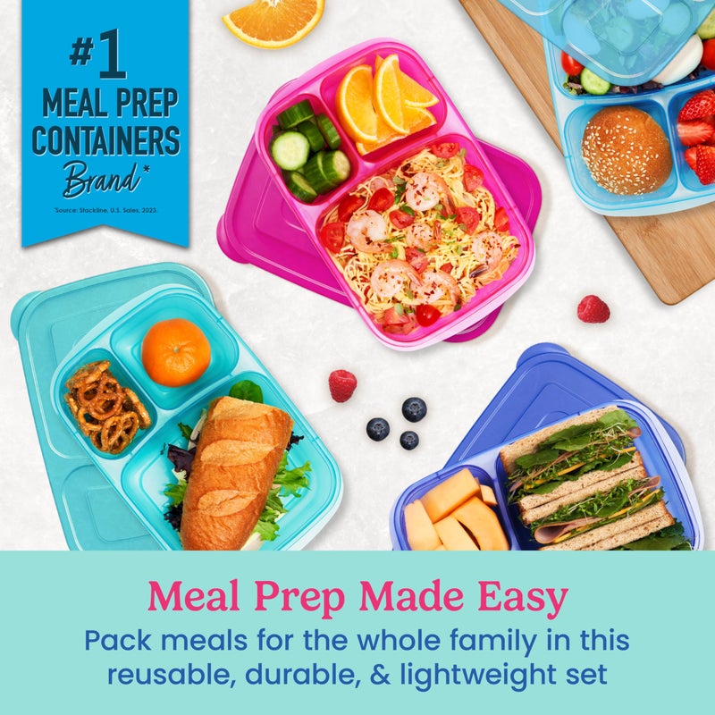 Bentgo Easyboxes - Original Stackable Lunch Boxes - Reusable 3-Compartment Food Containers for Kids and Adults - Bento Lunch Box for Meal Prep, School, & Work - BPA Free, Set of 4 (Jewel Brights) - Image 2