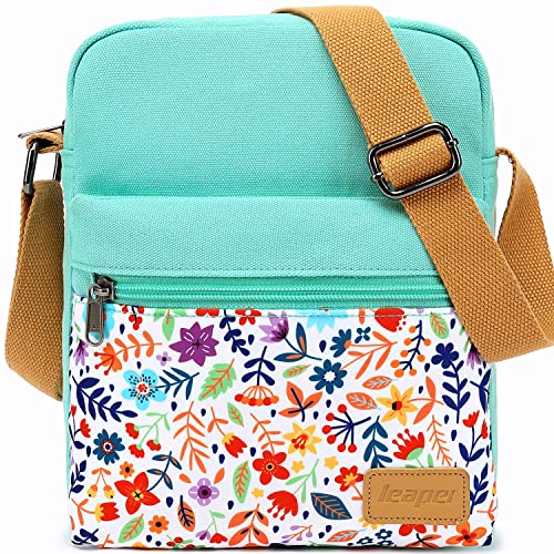 Leaper Girls Crossbody Purses 2 PCS Floral Messenger Bag Canvas Crossbody Bag and Purse Set for Women (SD06-Water Blue) - Image 1