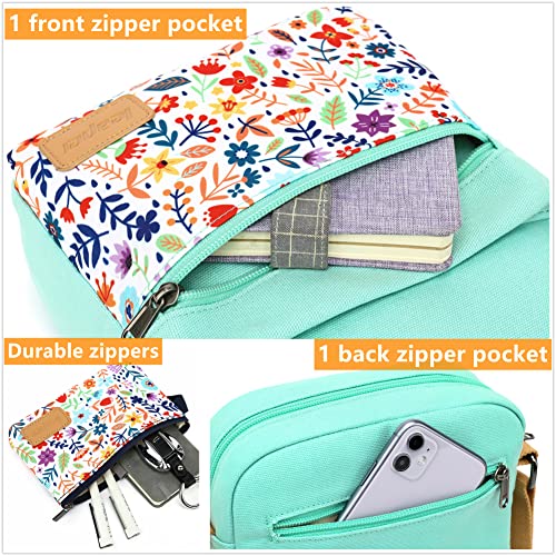 Leaper Girls Crossbody Purses 2 PCS Floral Messenger Bag Canvas Crossbody Bag and Purse Set for Women (SD06-Water Blue) - Image 3