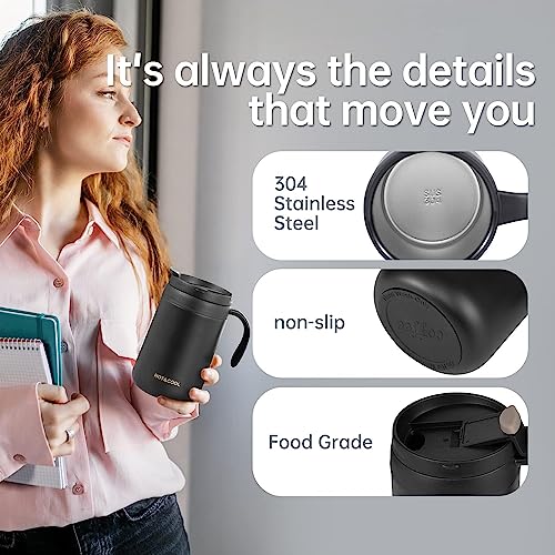 Potency Travel Mug, Insulated Coffee Cup with Lid,Vacuum Insulation Stainless Steel Reusable for Hot Cold Coffee,Tea, Thermal Mug with Non-Slip (Black, 500 ML) - Image 4