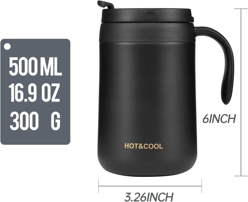 Potency Travel Mug, Insulated Coffee Cup with Lid,Vacuum Insulation Stainless Steel Reusable for Hot Cold Coffee,Tea, Thermal Mug with Non-Slip (Black, 500 ML) - Image 5