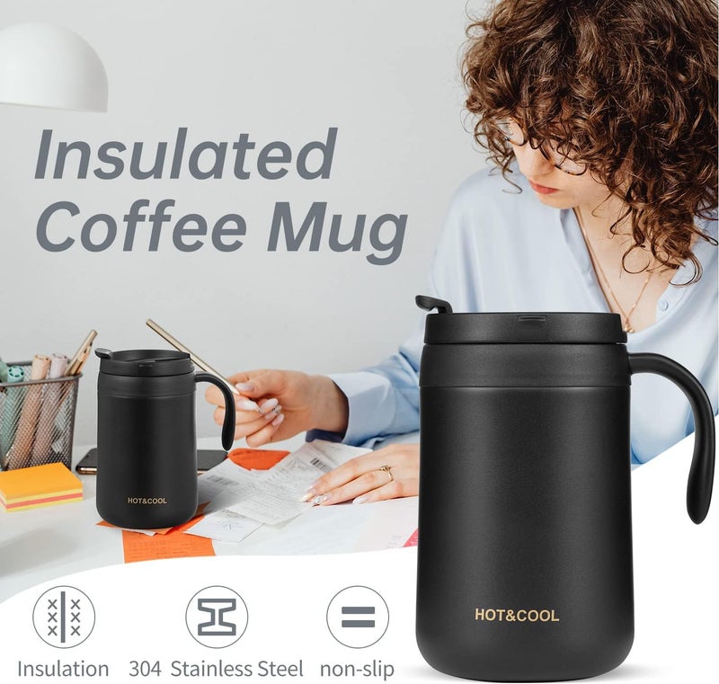 Potency Travel Mug, Insulated Coffee Cup with Lid,Vacuum Insulation Stainless Steel Reusable for Hot Cold Coffee,Tea, Thermal Mug with Non-Slip (Black, 500 ML) - Image 2