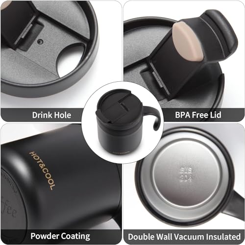 Potency Travel Mug, Insulated Coffee Cup with Lid,Vacuum Insulation Stainless Steel Reusable for Hot Cold Coffee,Tea, Thermal Mug with Non-Slip (Black, 500 ML) - Image 3