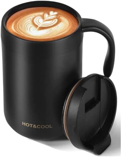 Potency Travel Mug, Insulated Coffee Cup with Lid,Vacuum Insulation Stainless Steel Reusable for Hot Cold Coffee,Tea, Thermal Mug with Non-Slip (Black, 500 ML) - Image 1