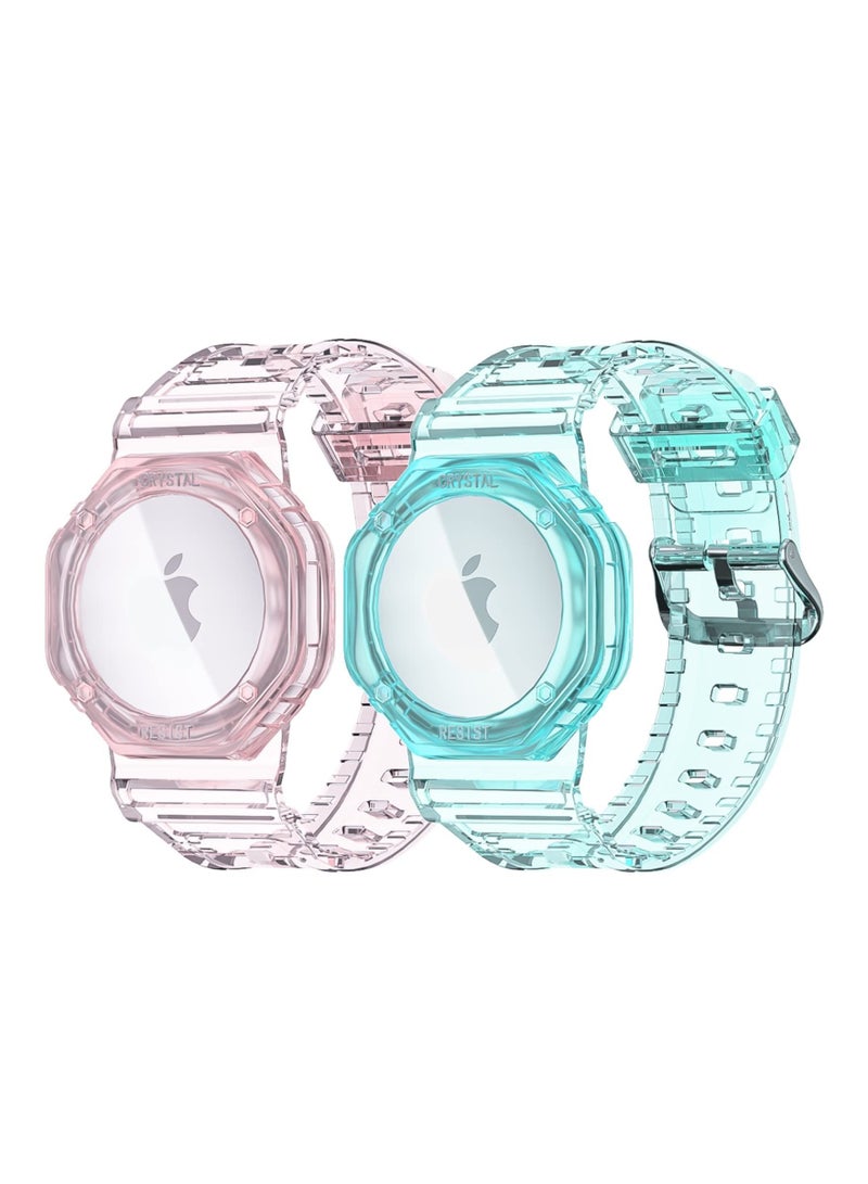 KASTWAVE 2 Pack for AirTag Bracelet for Kids,TPU Watch Band Holder Compatible with Apple Air Tag, Adjustable Wristband for Airtag Accessories for Toddler Baby Children Elders (Blue+Pink) - Image 1