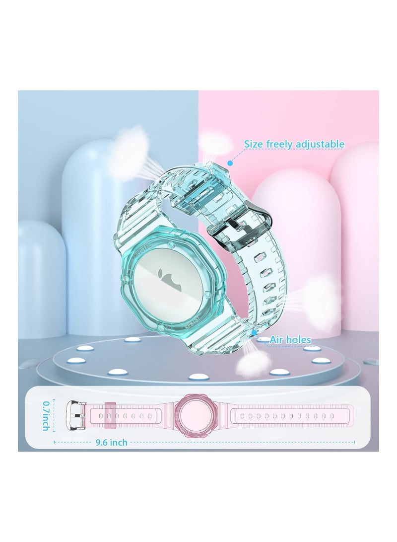 KASTWAVE 2 Pack for AirTag Bracelet for Kids,TPU Watch Band Holder Compatible with Apple Air Tag, Adjustable Wristband for Airtag Accessories for Toddler Baby Children Elders (Blue+Pink) - Image 2