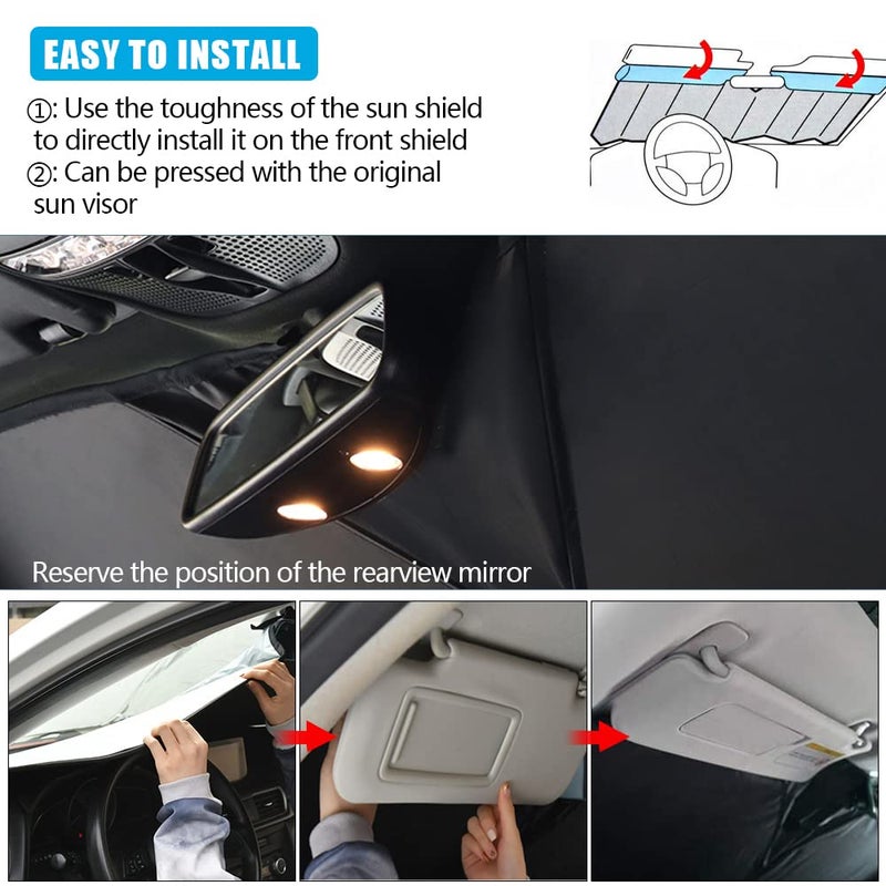 YOFAMO يوفامو واقي شمس أمامي للسيارة قابل للطي مخصص لسيارة فورد F-150 F150 2015-2020 لاريت، كينغ رانش، بلاتينيوم، XL XLT ليمتد رابتور ملحقات داخلية (أسود) - Image 5