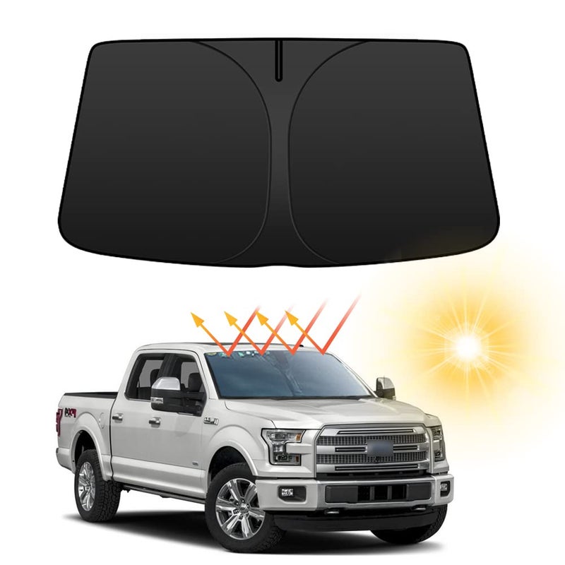 YOFAMO يوفامو واقي شمس أمامي للسيارة قابل للطي مخصص لسيارة فورد F-150 F150 2015-2020 لاريت، كينغ رانش، بلاتينيوم، XL XLT ليمتد رابتور ملحقات داخلية (أسود) - Image 1