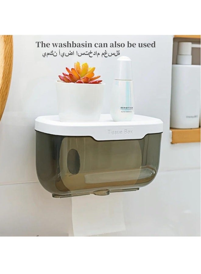 XiuWoo Wall-Mounted Tissue Box,Punch-Free Tissue Dispenser,Waterproof Tissue Container, Transparent Punch-Free Bathroom Toilet Paper Case Phone Rack，Clear Tissue Storage for Bathroom Kitchen Living Room Bedroom Office or Wall Mounted Creative Ins Style Tissue Box（Black）  - Image 3