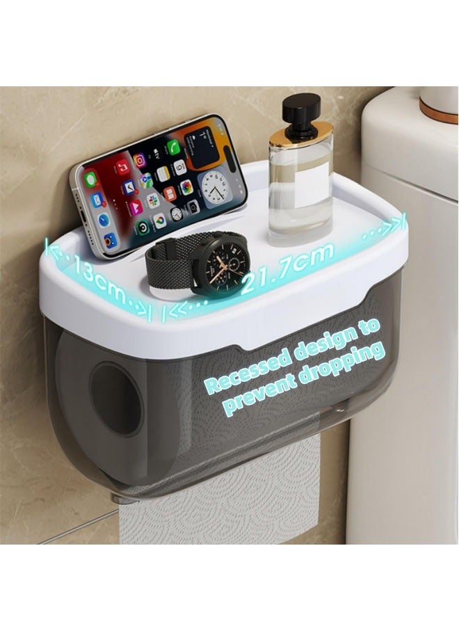 XiuWoo Wall-Mounted Tissue Box,Punch-Free Tissue Dispenser,Waterproof Tissue Container, Transparent Punch-Free Bathroom Toilet Paper Case Phone Rack，Clear Tissue Storage for Bathroom Kitchen Living Room Bedroom Office or Wall Mounted Creative Ins Style Tissue Box（Black）  - Image 4