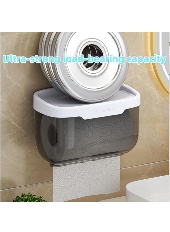 XiuWoo Wall-Mounted Tissue Box,Punch-Free Tissue Dispenser,Waterproof Tissue Container, Transparent Punch-Free Bathroom Toilet Paper Case Phone Rack，Clear Tissue Storage for Bathroom Kitchen Living Room Bedroom Office or Wall Mounted Creative Ins Style Tissue Box（Black）  - Image 5