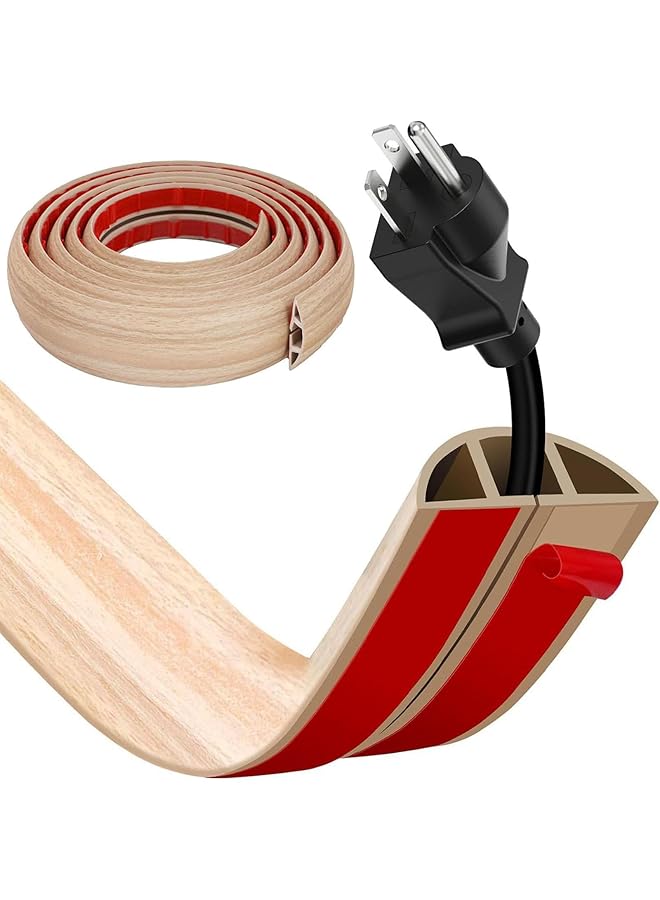 Floor Cord Cover Self Adhesive Cord Hider, 6.56FT Cable Management, Extension Strip Protector for Wires, Prevent Cable Trips for Offices, Gyms, Exhibitions Cavity: 0.39in(W) x 0.27in(H) (Yellow Wood)