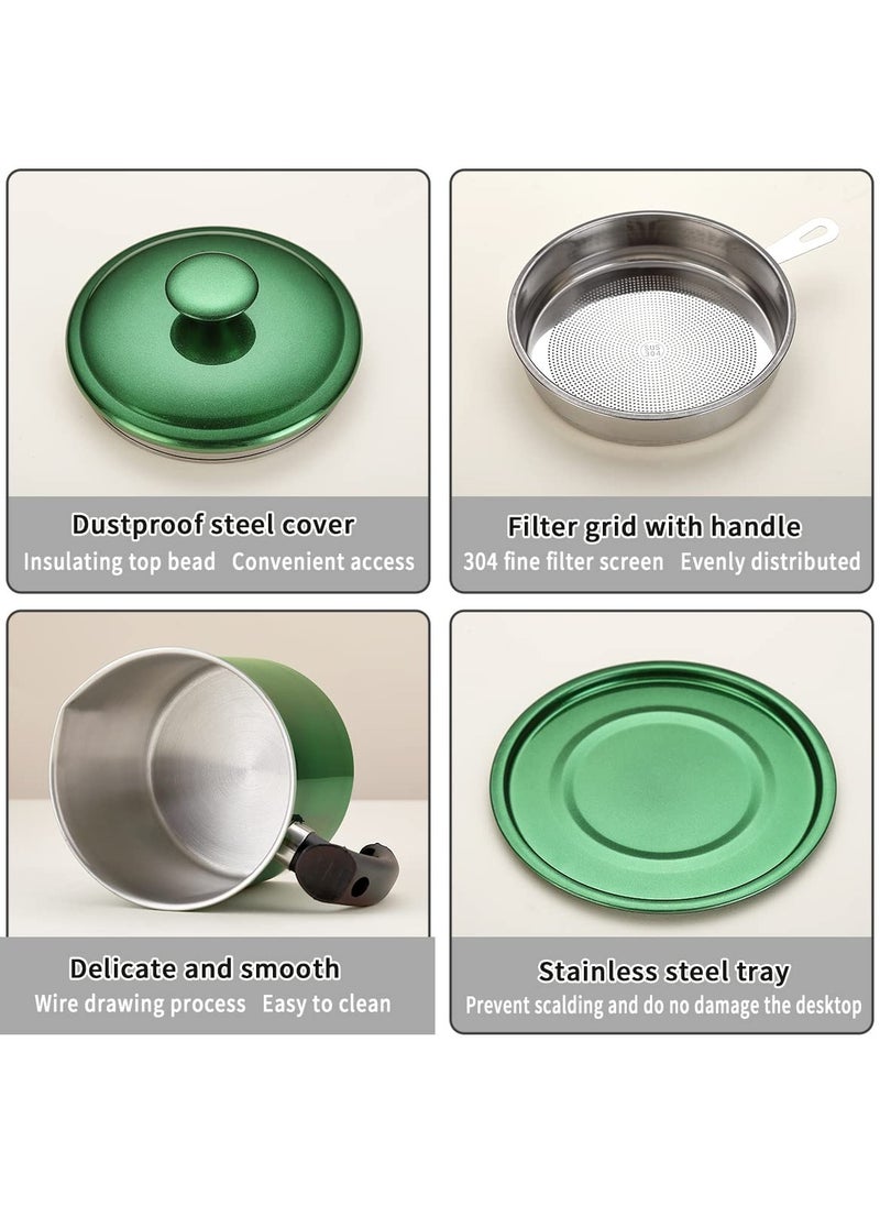 SYOSI - Grease Container with Strainer, 1.4L Stainless Steel Oil Container for Storing Used Cooking Oil with Lid & Handle Suitable for Home Use (Green) - Image 1