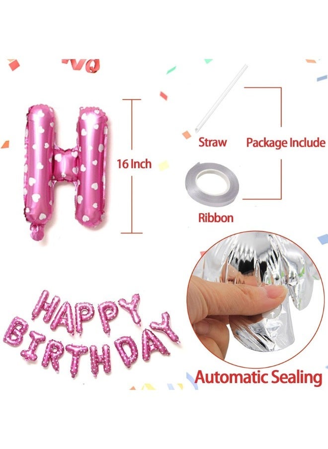 INSX HAPPY BIRTHDAY Balloon Set - 16 Inch Letter Balloons with Straw and Ribbon - Easy to Inflate and Hang - Durable and Reusable - Perfect for Birthday Party Decorations (Pink Color Hearts Design) - Image 2
