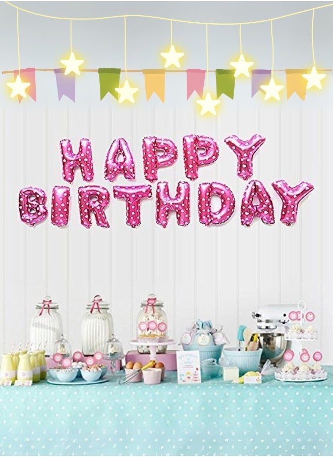 INSX HAPPY BIRTHDAY Balloon Set - 16 Inch Letter Balloons with Straw and Ribbon - Easy to Inflate and Hang - Durable and Reusable - Perfect for Birthday Party Decorations (Pink Color Hearts Design) - Image 3