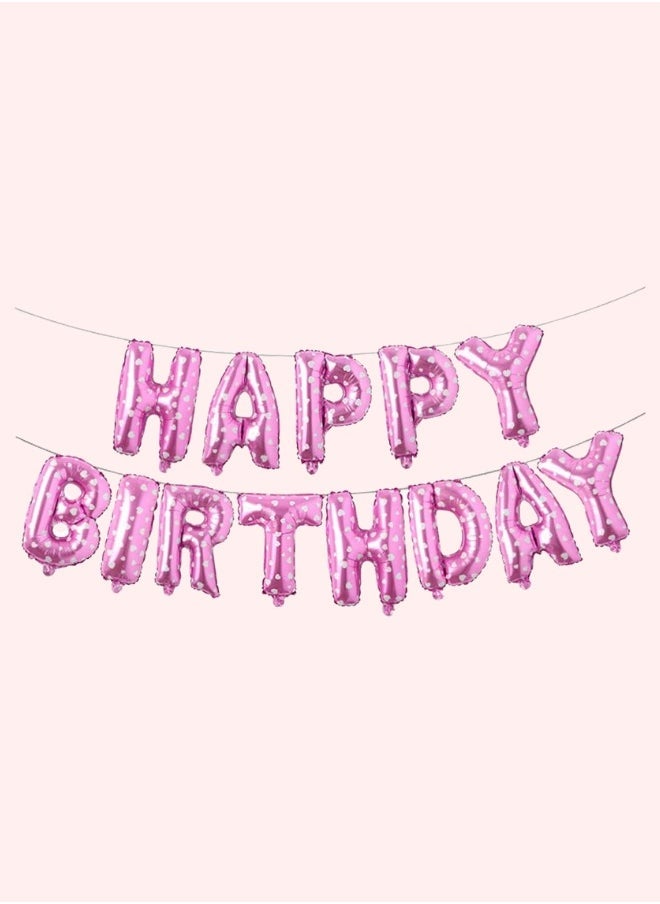 INSX HAPPY BIRTHDAY Balloon Set - 16 Inch Letter Balloons with Straw and Ribbon - Easy to Inflate and Hang - Durable and Reusable - Perfect for Birthday Party Decorations (Pink Color Hearts Design) - Image 1