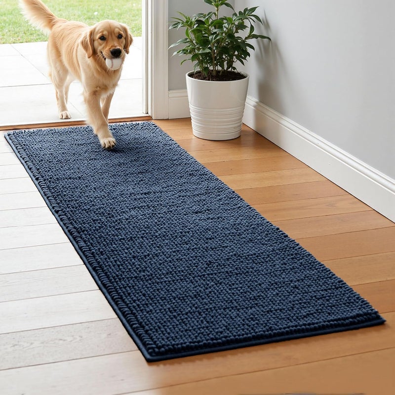 subrtex Bath Mat, Chenille Bath Rug, Soft Short Plush Bath Mat, Water Absorbent Shower Mat, Quick Dry, Machine Washable, Navy, 24' x 60' - Image 1