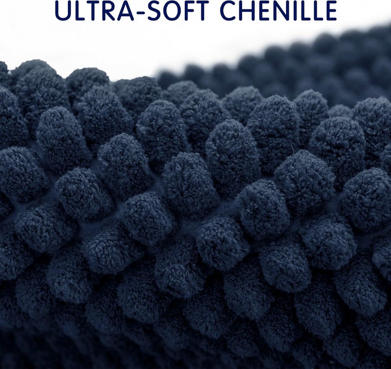 subrtex Bath Mat, Chenille Bath Rug, Soft Short Plush Bath Mat, Water Absorbent Shower Mat, Quick Dry, Machine Washable, Navy, 24' x 60' - Image 3