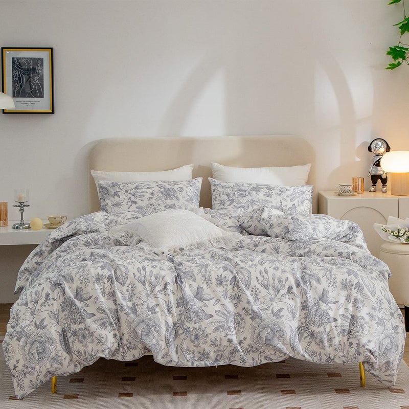 BUPIRD Flower Duvet Cover Queen 100 Brushed Microfiber 3 Pieces Queen Bedding Sets Vintage Floral Chic Garden Style Floral Pattern Queen Duvet Cover with Zipper Closure