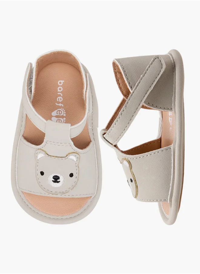 Barefeet Bear Applique Booties with Hook and Loop Closure
