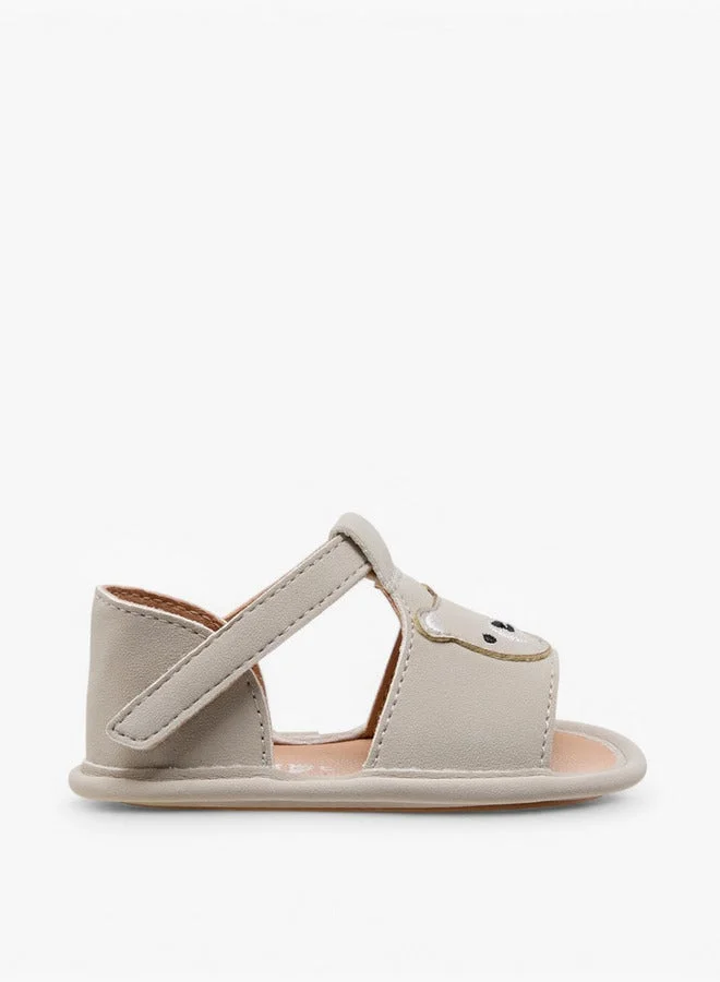 Barefeet Bear Applique Booties with Hook and Loop Closure