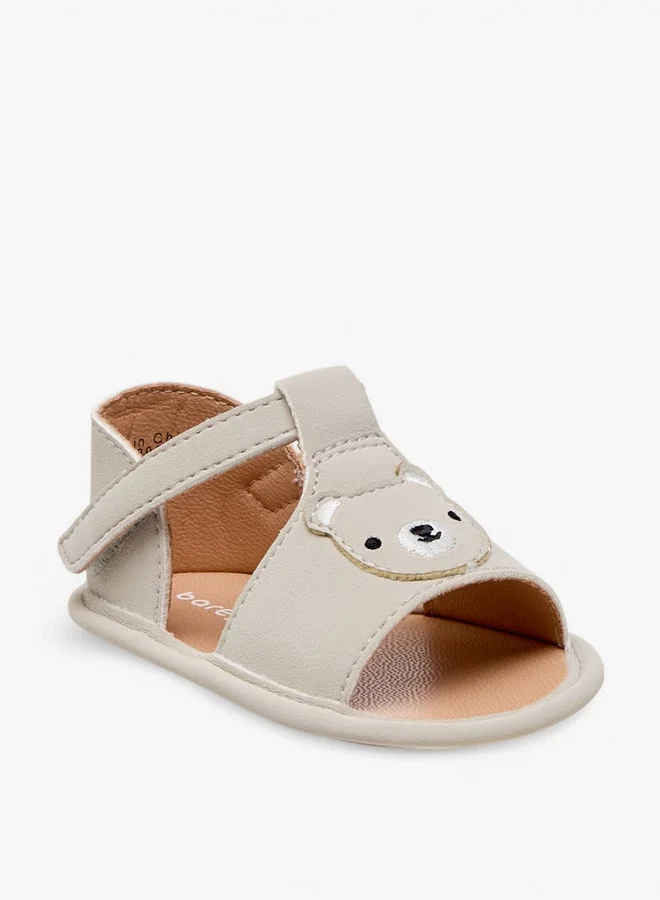 Barefeet Bear Applique Booties with Hook and Loop Closure