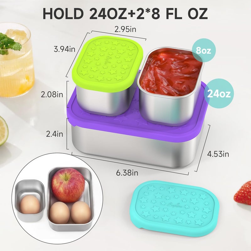 SOPHICO Stainless Steel 24 OZ Snack Containers for Kidsï¼ŒFood Storage Container with Silicone Lid - Perfect 304 Metal Toddler Lunch Box for Daycare and School, Leak Proof ï¼ˆPurpleï¼‰ - Image 2