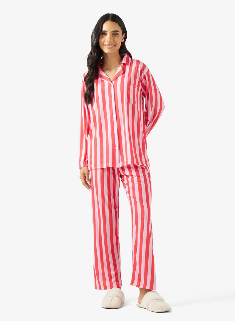 جينجر طقم بيجاما وقميص بأزرار وخطوط ساتان - Image 5