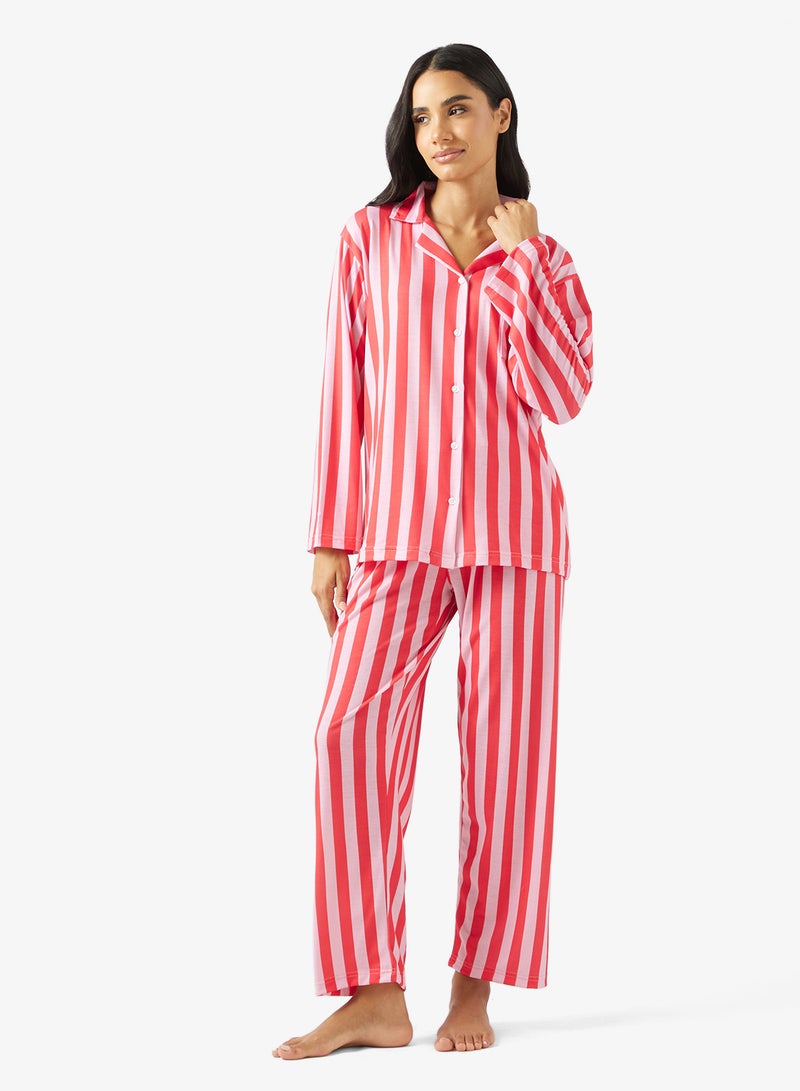 جينجر طقم بيجاما وقميص بأزرار وخطوط ساتان - Image 1