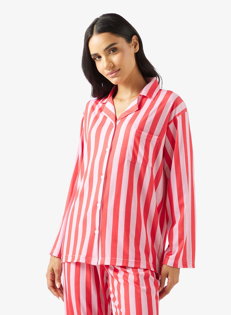 جينجر طقم بيجاما وقميص بأزرار وخطوط ساتان - Image 3