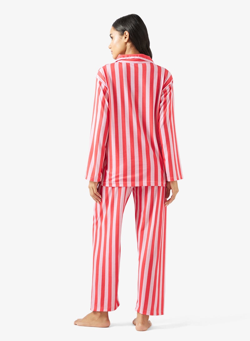 جينجر طقم بيجاما وقميص بأزرار وخطوط ساتان - Image 2