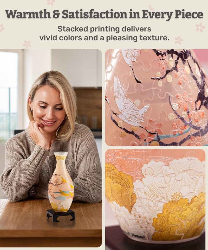 PieceRelax Unique Flower Vase - 3D Puzzle Vase for Adults to Flower Arrangement and Home Decoration Made by 160 Curved and Translucent Plastic Puzzle Pieces - Spring Symphony [S1040] - Image 4